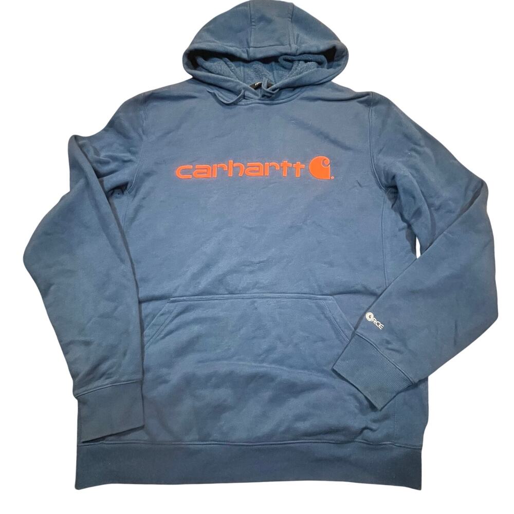 Carhartt Force Hoodie Mens LT Tall Blue Relaxed Fit Logo Workwear Pullover